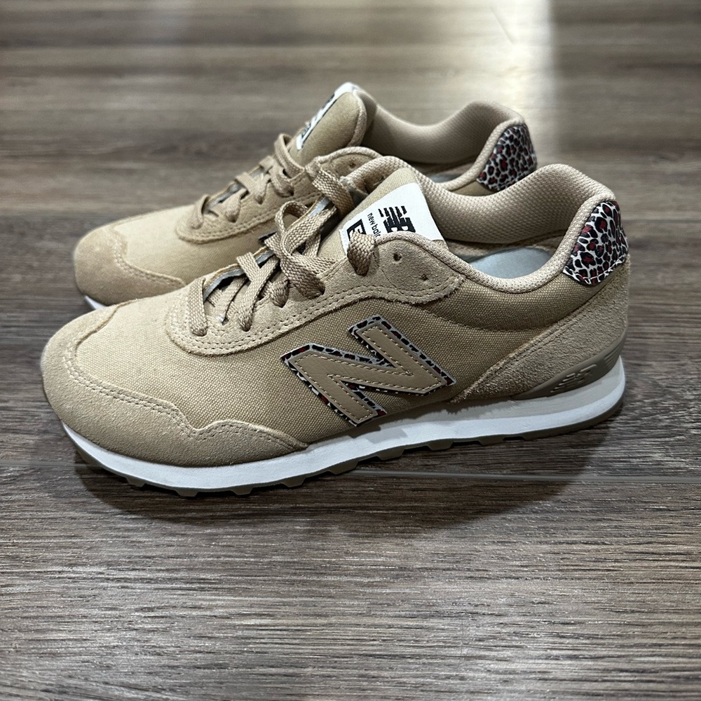 New Balance Beige Canvas Women's Sneakers with Leopard Heel Accent - Picture 2 of 6